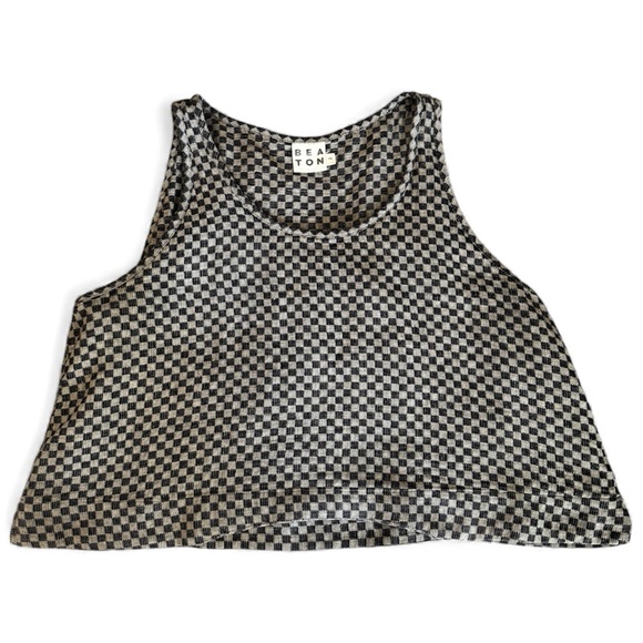 Beaton Women’s Linen Black and Gray Checkered Cropped Tank Top - Medium - Picture 5 of 9